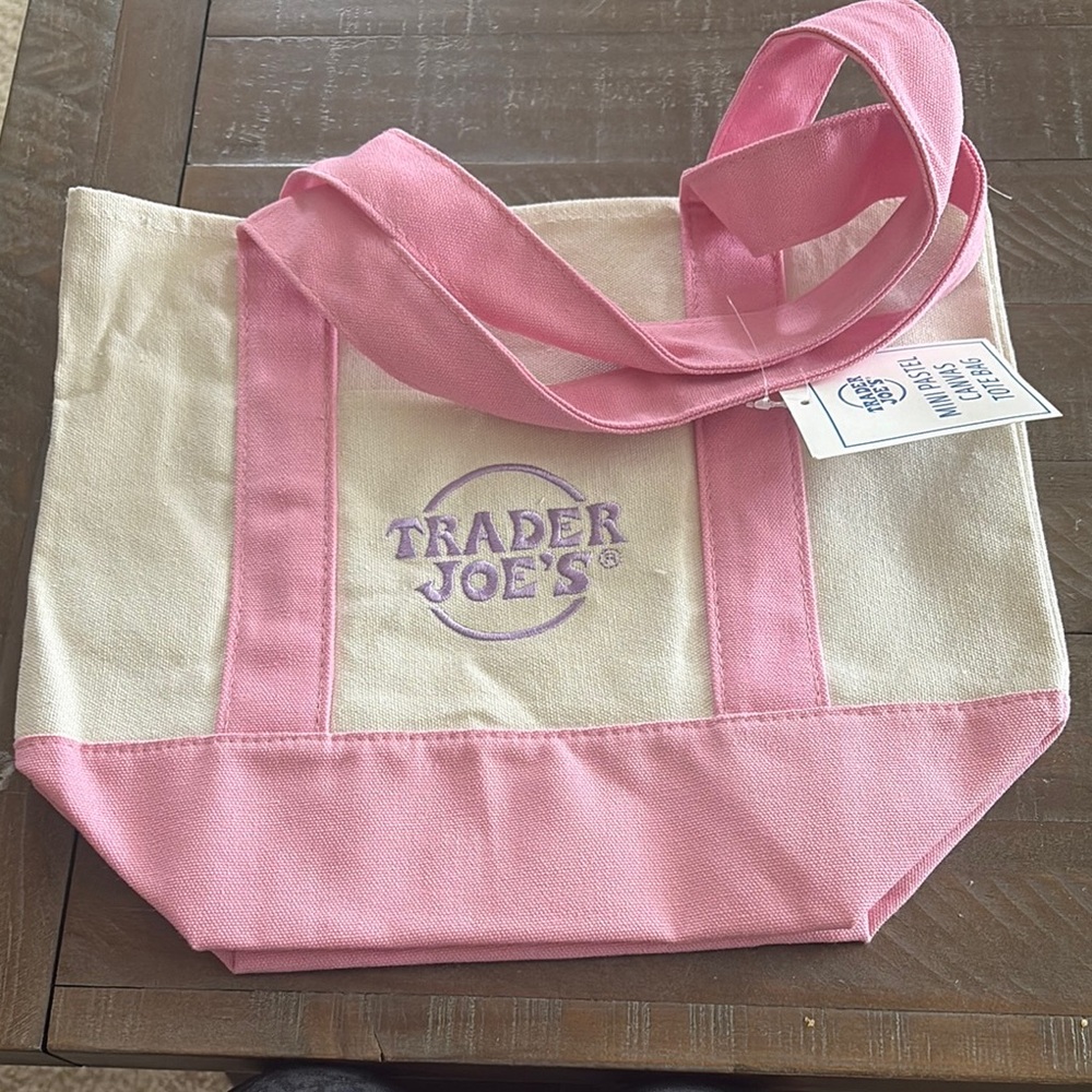 Trader Joe's Pink and Cream Tote Bag